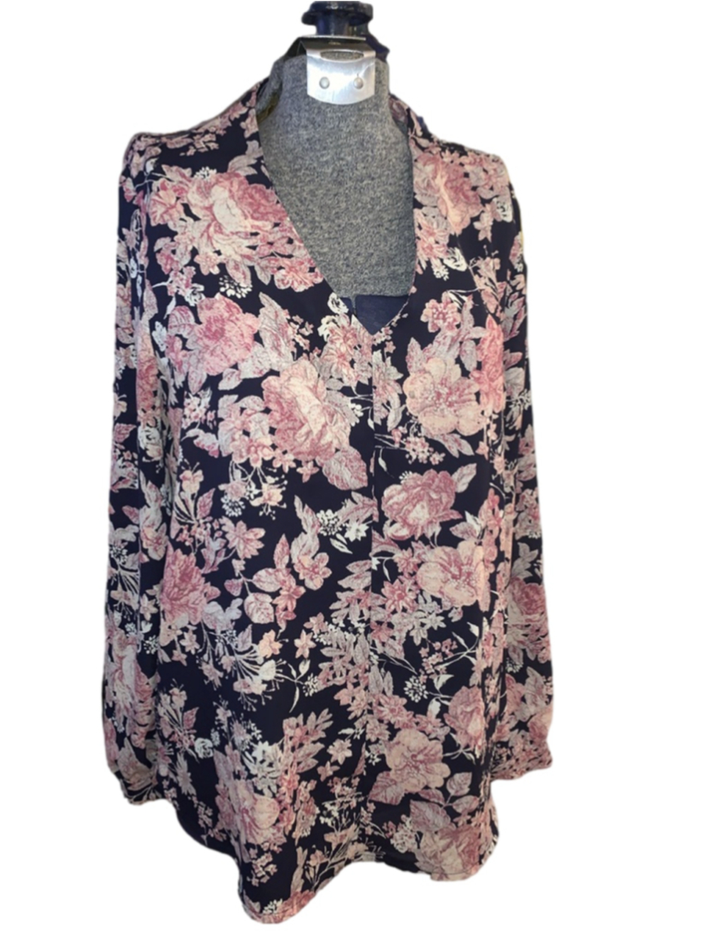 Women's PLEIONE Navy Pink Floral Blouse M